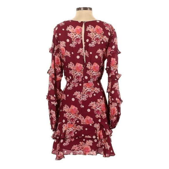 La Maison Talulah So Lovely Ruffle Mini Dress Rose Pink Polka Dot Floral XS NWT - Picture 2 of 9